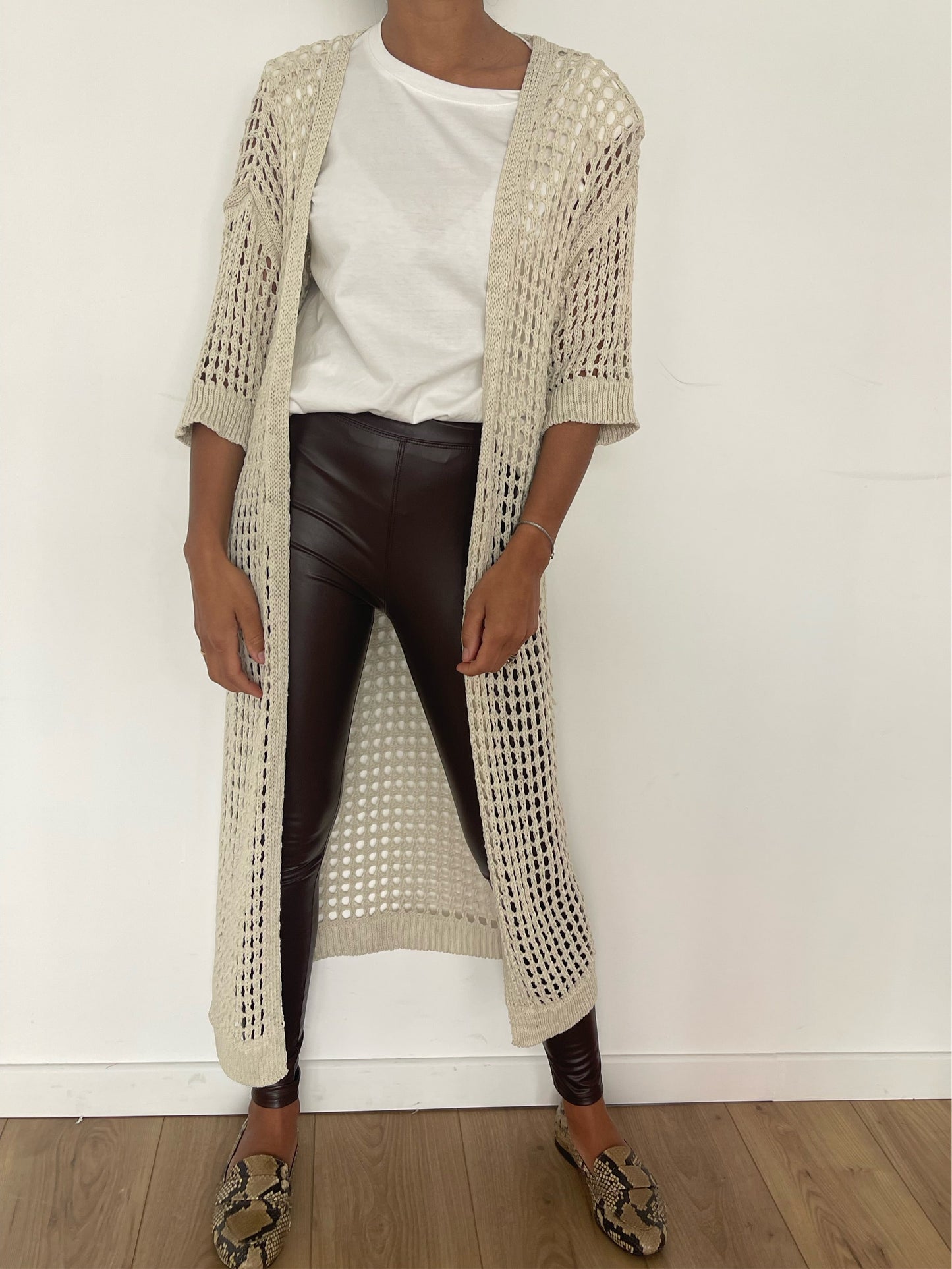 Gilet oversize en maille beige pour femme, style décontracté chic