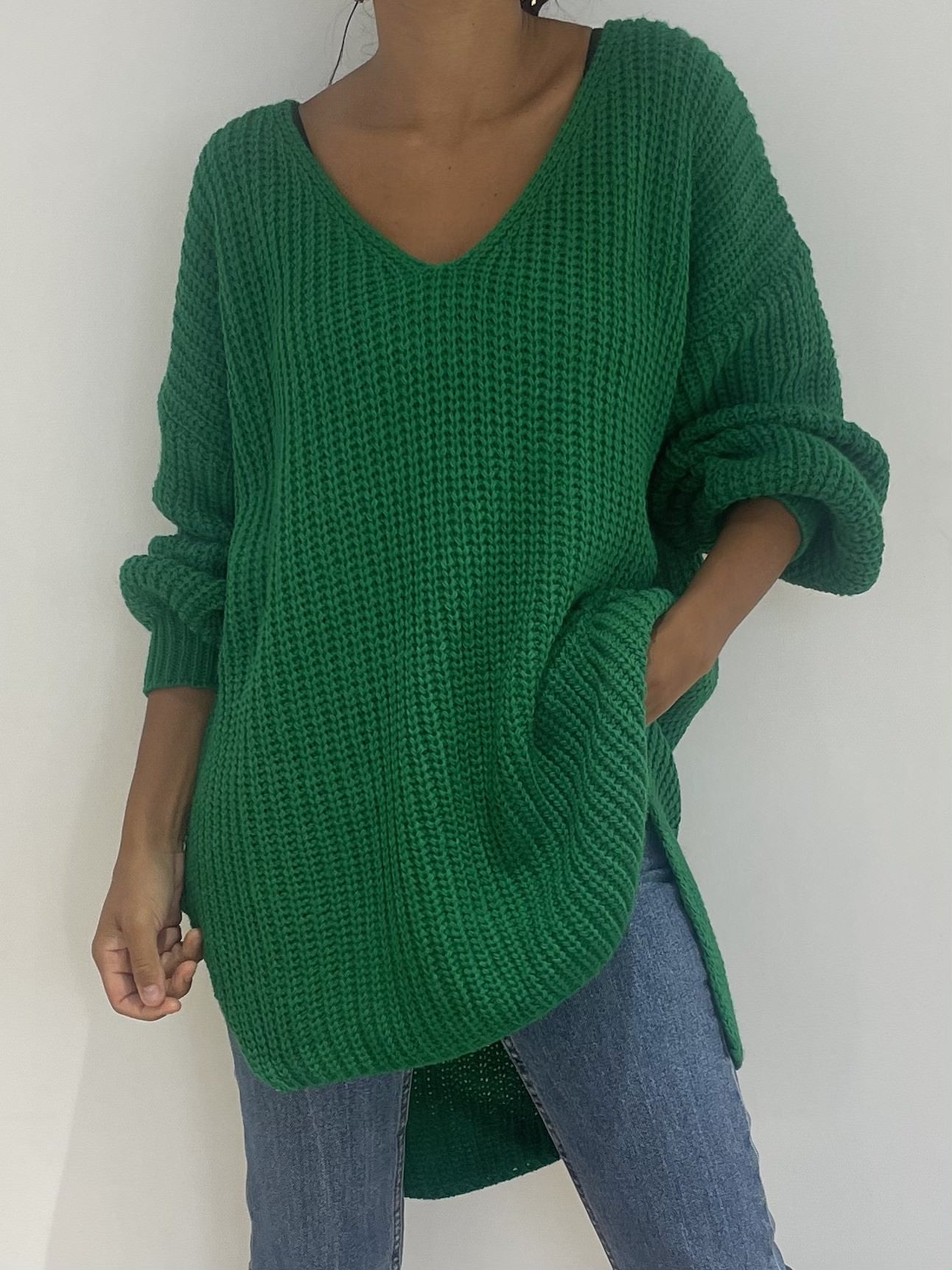 Pull vert vif à grosse maille pour femme tendance